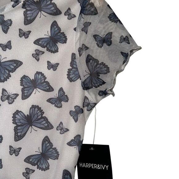 *New* Harper & Ivy Butterfly Print Short Sleeve Mesh Baby Tee Ladies Size Small - Picture 3 of 11